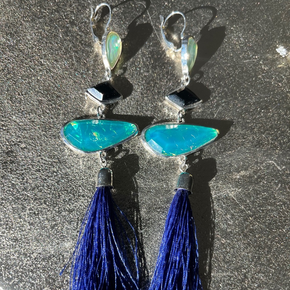 Blue Gem Dangle Earrings